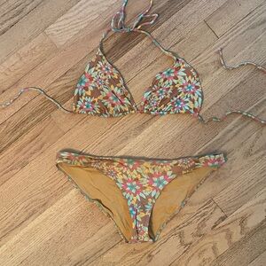 Cosabella Geometric Floral Bikini Set with Brown and Multicolor Design
